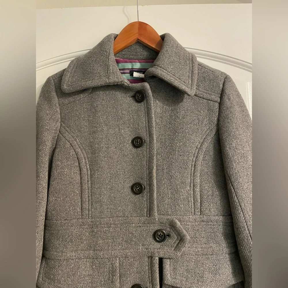 J. Crew Gray Wool-Blend Pea Coat with Belted Waist - Picture 2 of 14